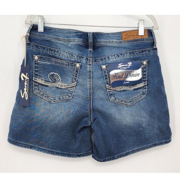 New NWT Seven Jeans Knit Denim Shorts Size 6 Longer Length Mom Short Soft - Picture 2 of 7